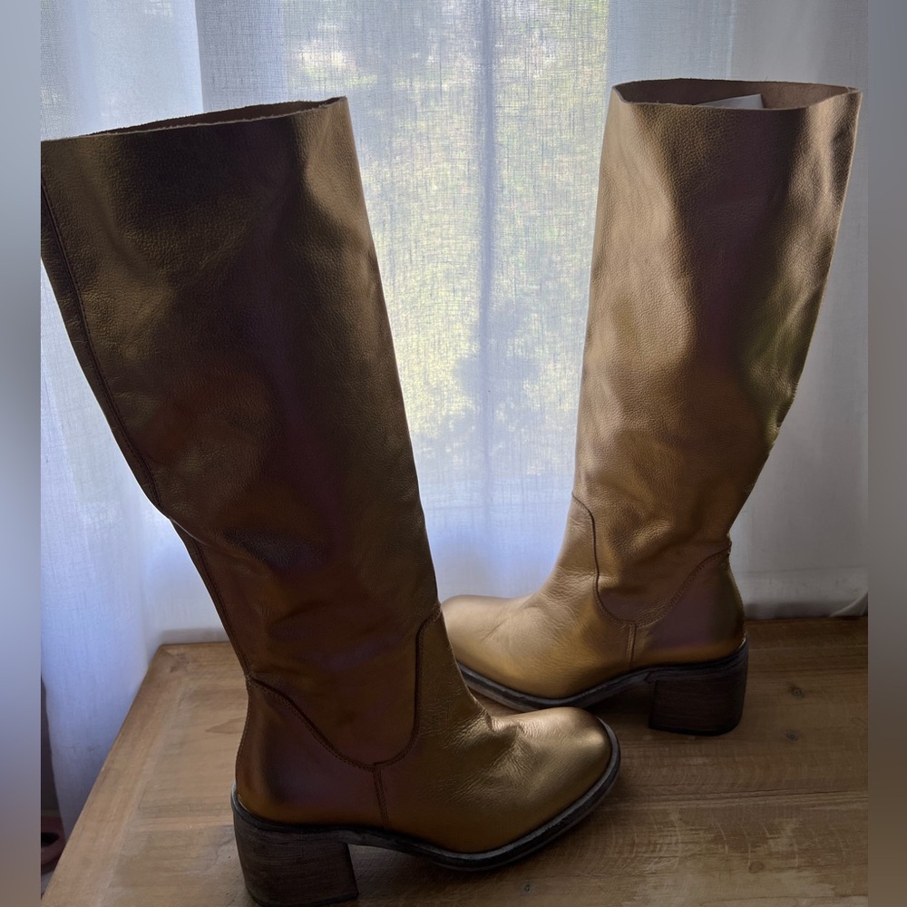 Free People Essential Tall Slouch Boots in Gold Size 36 New - Picture 7 of 12